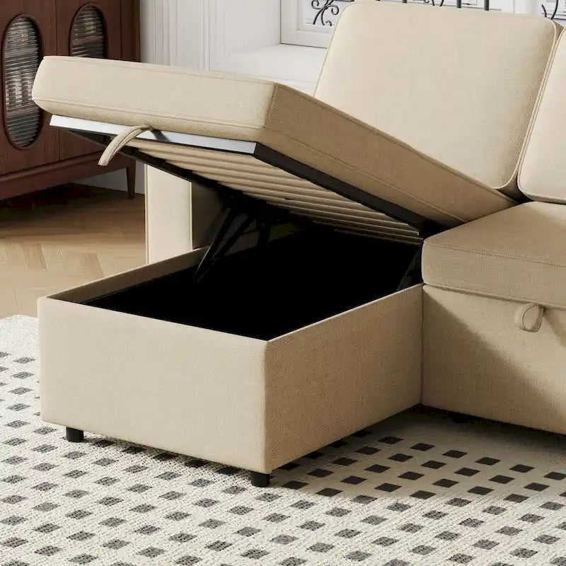 Oaks Aura 85.8 Inch Pull Out Sleeper Sofa, L-shaped Couch With USB Port, Convertible Sofa Bed With Storage Racks