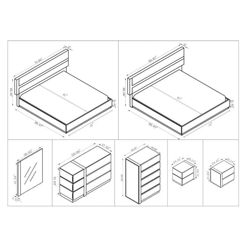Somette Mehdi Modern Gloss White/ Grey Bed